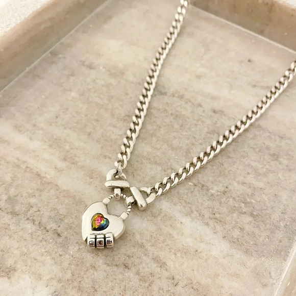 925 Sterling Silver Curb Chain Link Necklace Heart Necklace Heart Lock Chain - Picture 3 of 8